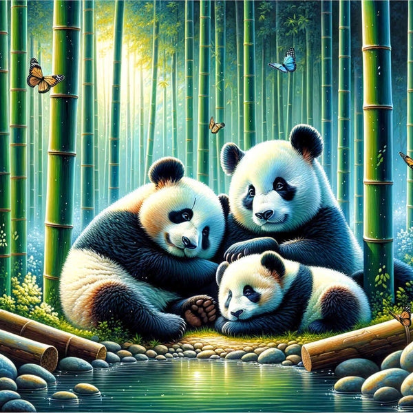 Paint by Numbers - Panda family, tree trunks
