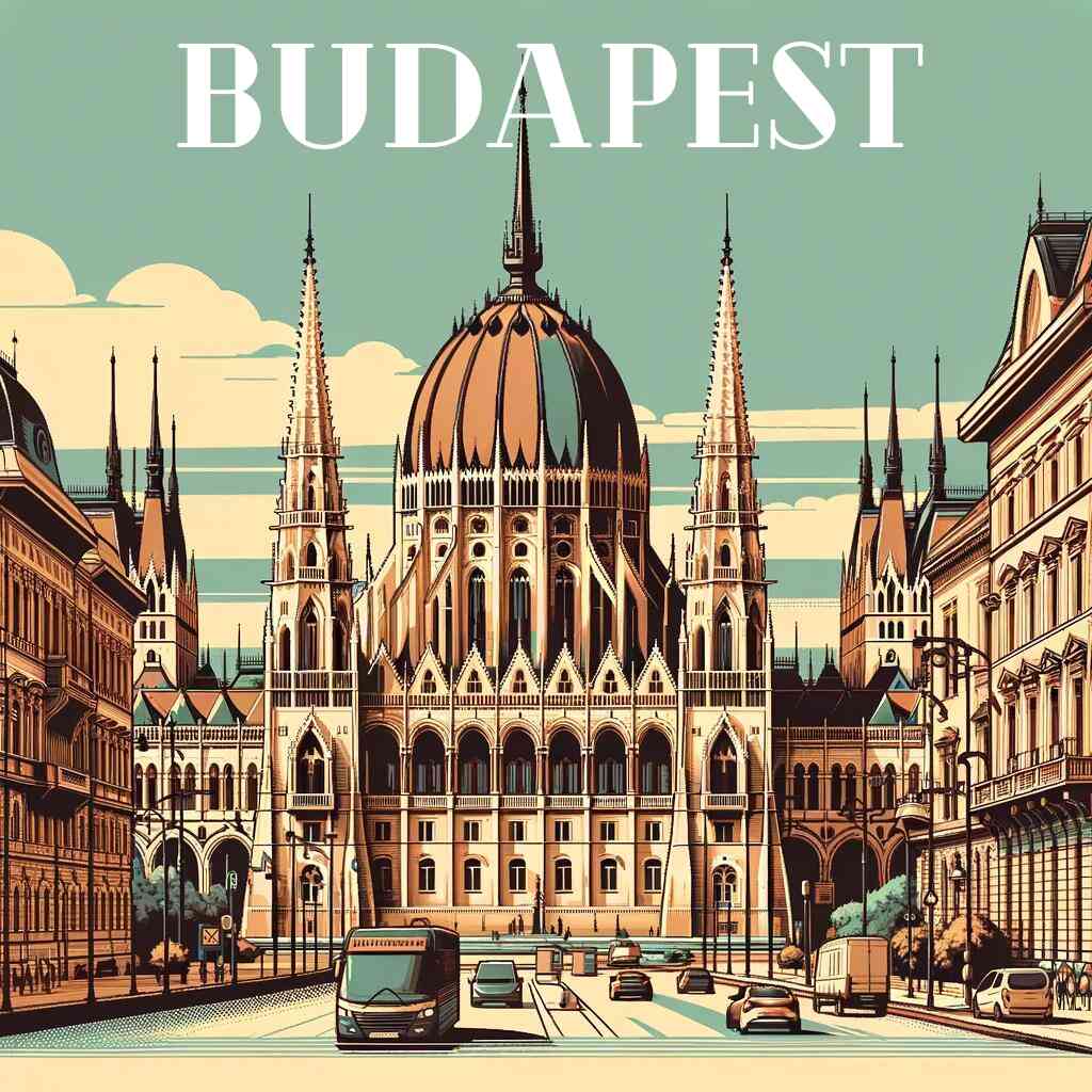 Paint by Numbers - Magische Metropole: Budapest featuring the iconic Parliament building in sepia tones