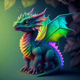 Colorful fantasy dragon illustration with vibrant wings and scales.