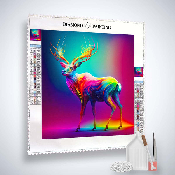 AB Diamond Painting Kit - Paint by Numbers Rainbow Deer Canvas with Acrylic Diamonds, Tweezers, and Application Pen
