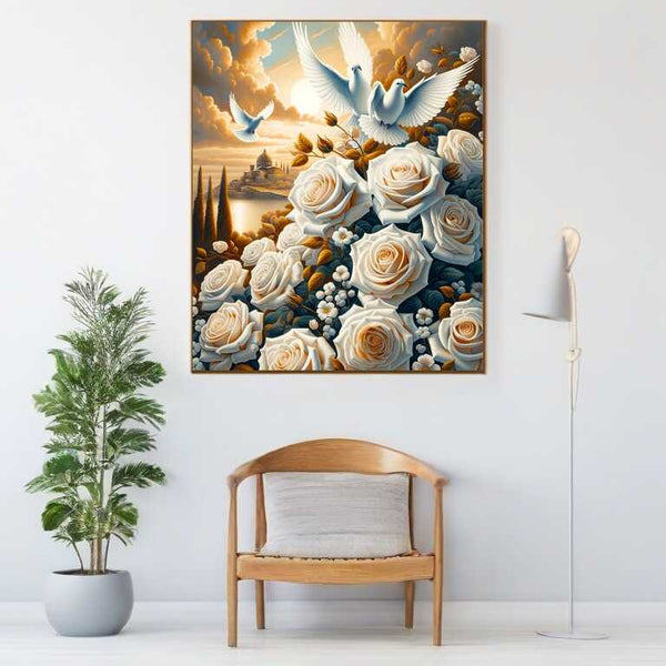 Bouquet of flowers, doves of peace - Paint by Numbers