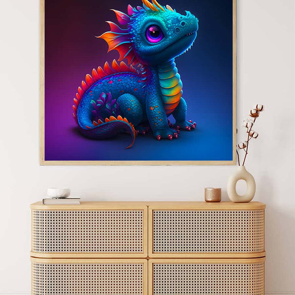 Malen nach Zahlen - Neugieriger Drache - hochwertige Leinwand - 170523, Drache, Fantasy, Neu eingetroffen, Quadratisch