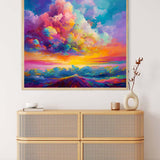 Abstract dream diamond painting kit showing a vibrant sunset with colorful clouds, perfect for paint by numbers enthusiasts.
