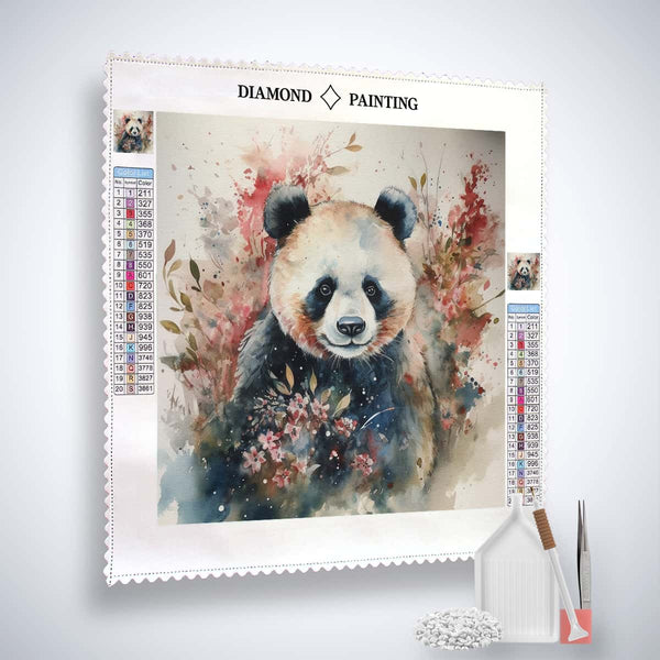 Diamond Painting Kit - Fluffy Panda Bear design on canvas with enhanced acrylic diamonds, tweezers, and application pen. Paint by Numbers art.