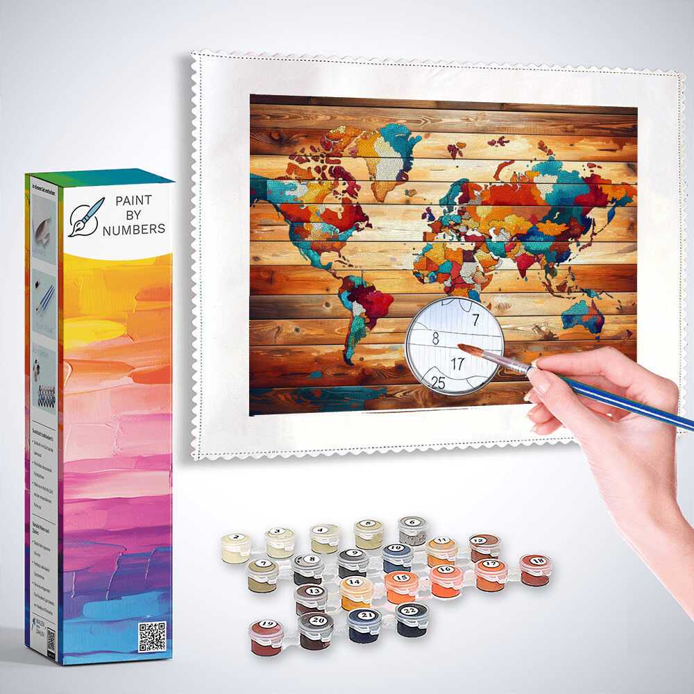 Paint by Numbers - Wooden world map