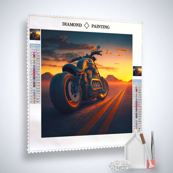 Diamond Painting - Classic Cruiser motorcycle design with paint by numbers kit on professional canvas and tools