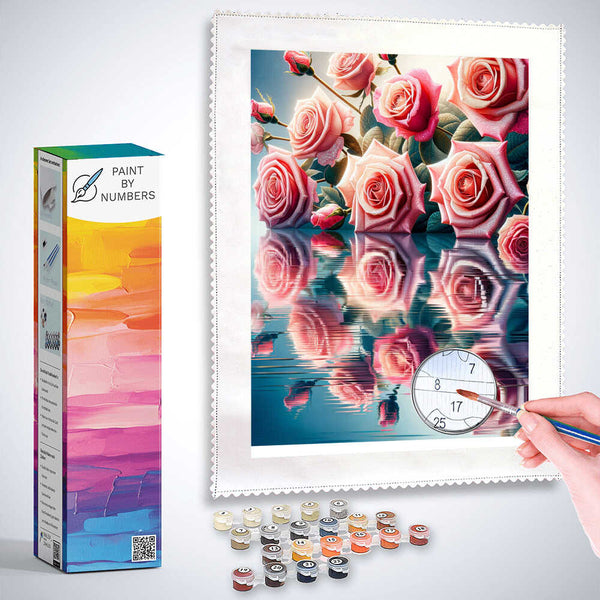 Paint by Numbers - Pink roses on the water