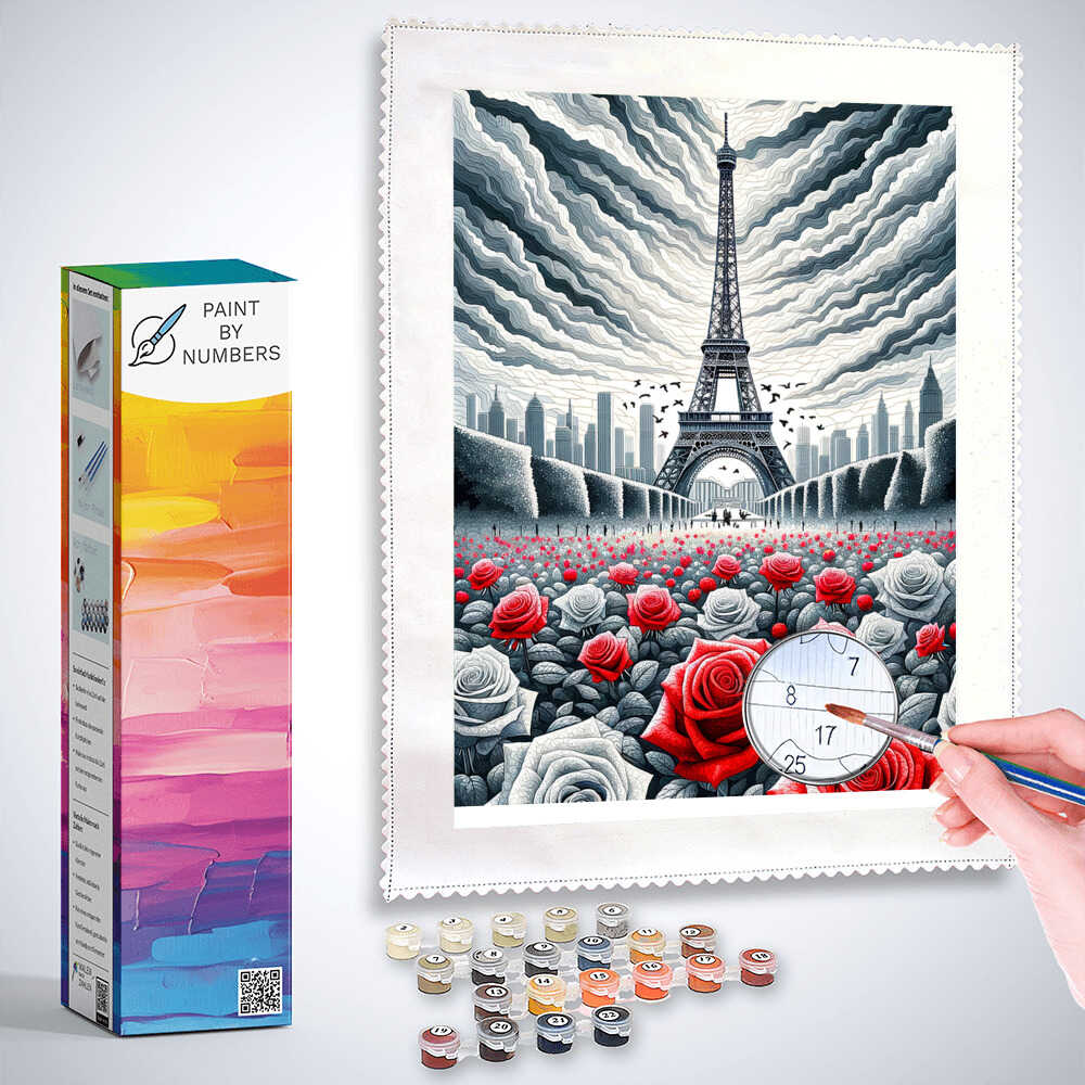 Paint by Numbers - Eiffel Tower with roses