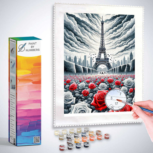 Paint by Numbers - Eiffel Tower with roses