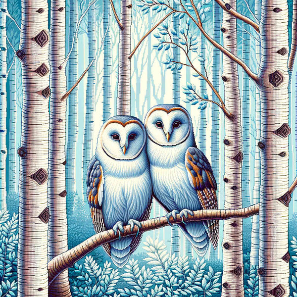 Paint by Numbers - Owl Couple in the Birch Forest