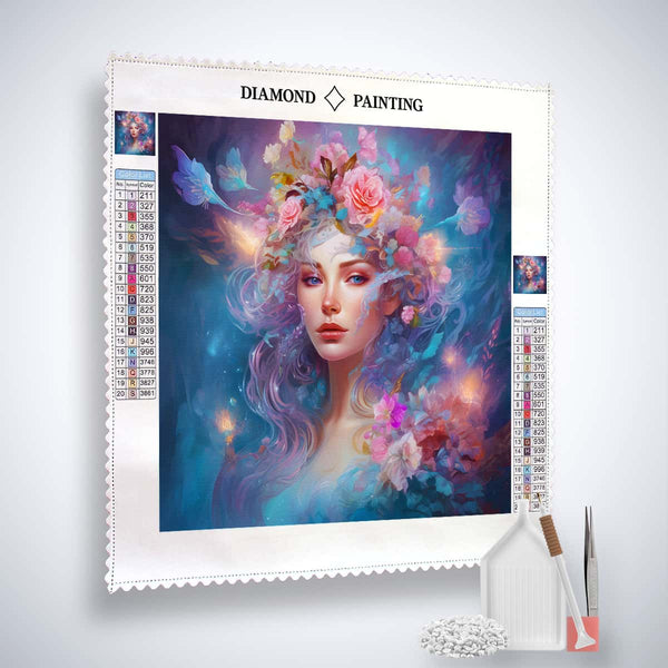 Diamond Painting Kit - Woman with Flower Hair, Paint by Numbers Set with Enhanced Acrylic Diamonds, Professional Canvas, Tweezers, and Application Pen