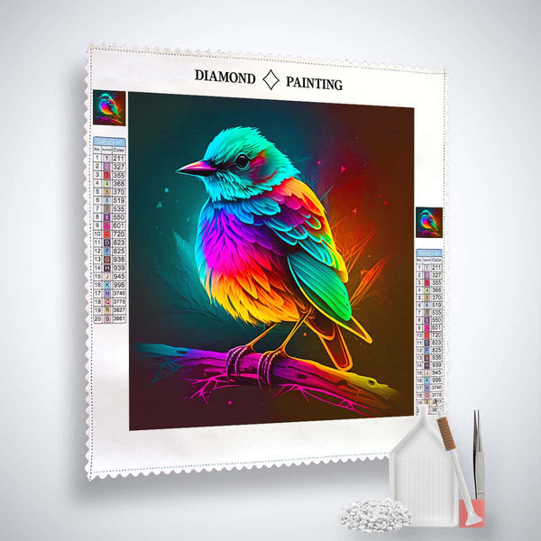 "AB Diamond Painting Kit - Magic Bird Colorful with tools. Paint by Numbers includes canvas, acrylic diamonds, tweezers, application pen"