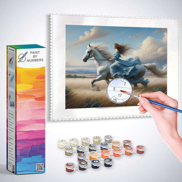 Woman on white horse - Paint by Numbers