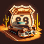 Vintage car on Route 66 with iconic sign and desert background in diamond painting style