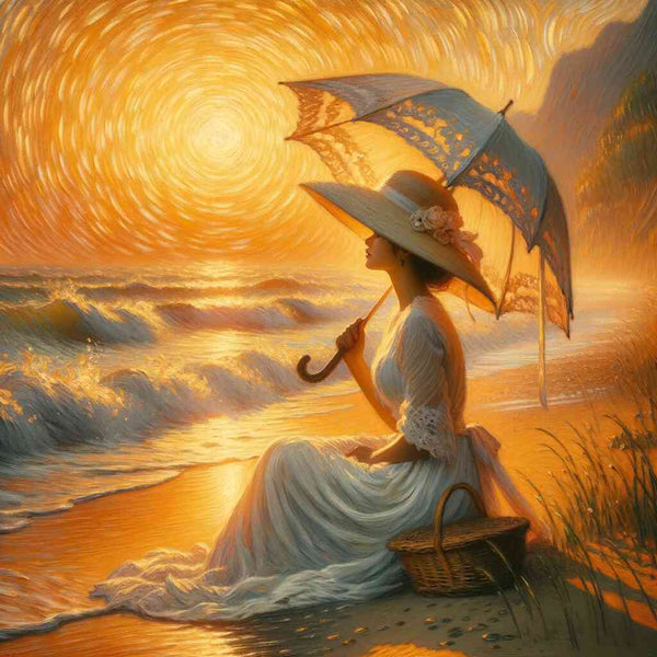Paint by Numbers - Woman on Beach with Parasol and Hat