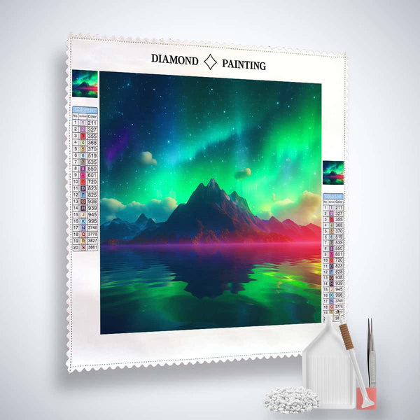 AB Diamond Painting Kit - Northern Lights Green Canvas with Tools for Paint by Numbers