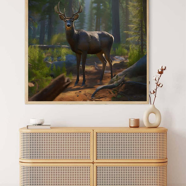 Diamond Painting - Peaceful deer in forest, premium canvas kit for Paint by Numbers enthusiasts with enhanced acrylic diamonds and tools.