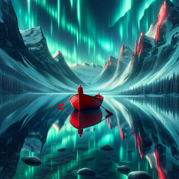 Paint by Numbers - Northern Lights, Red boat