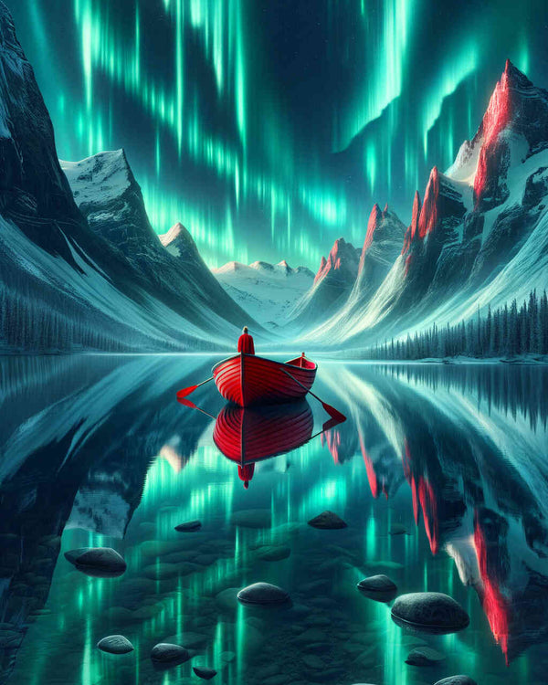 Paint by Numbers - Northern Lights, Red boat