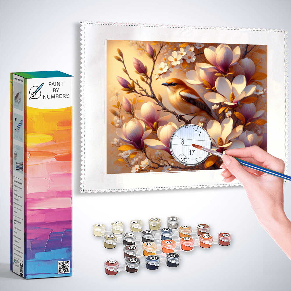 Flowers with bird - Paint by Numbers