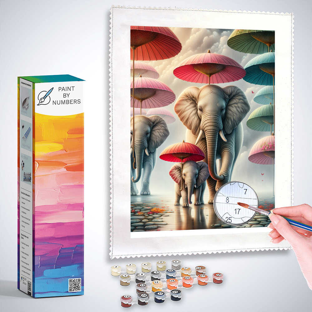 Paint by Numbers - Elephants and umbrellas