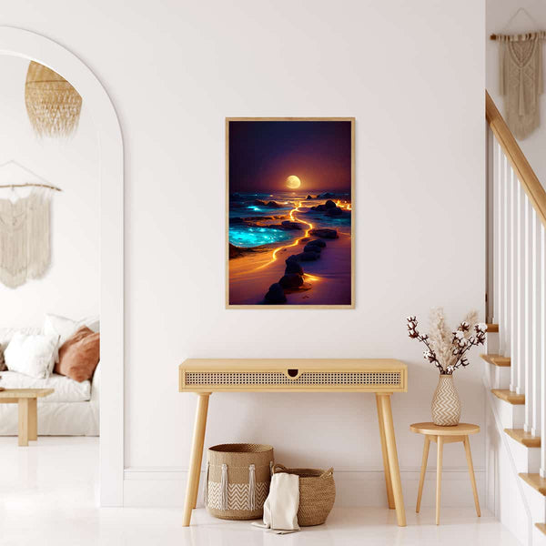 AB Diamond Painting - Light path on the beach displayed in modern living room, paint by numbers art kit