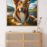 Paint by Numbers - Majestic dog in idyllic landscape painting, featuring golden and green tones, evoking a sense of natural harmony and calm strength.