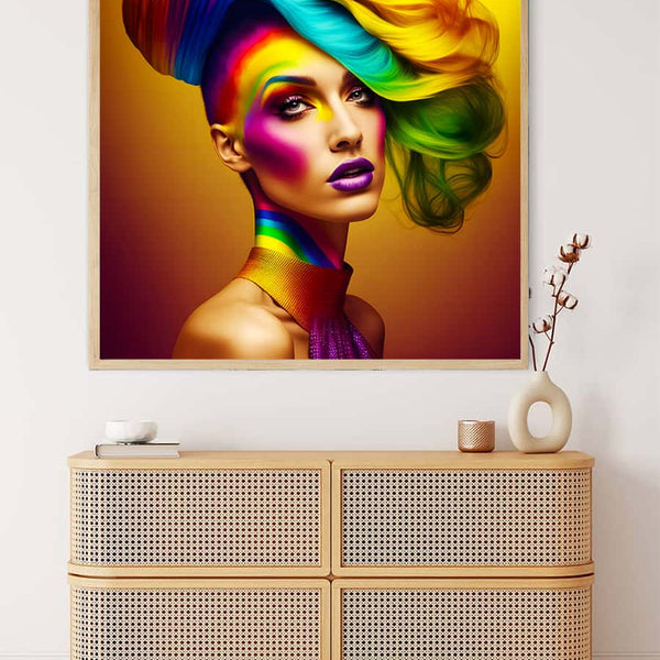 AB Diamond Painting - Frau mit Regenbogenfrisur - gedruckt in Ultra-HD - AB Diamond, Abstrakt, Menschen, Neu eingetroffen, Quadratisch