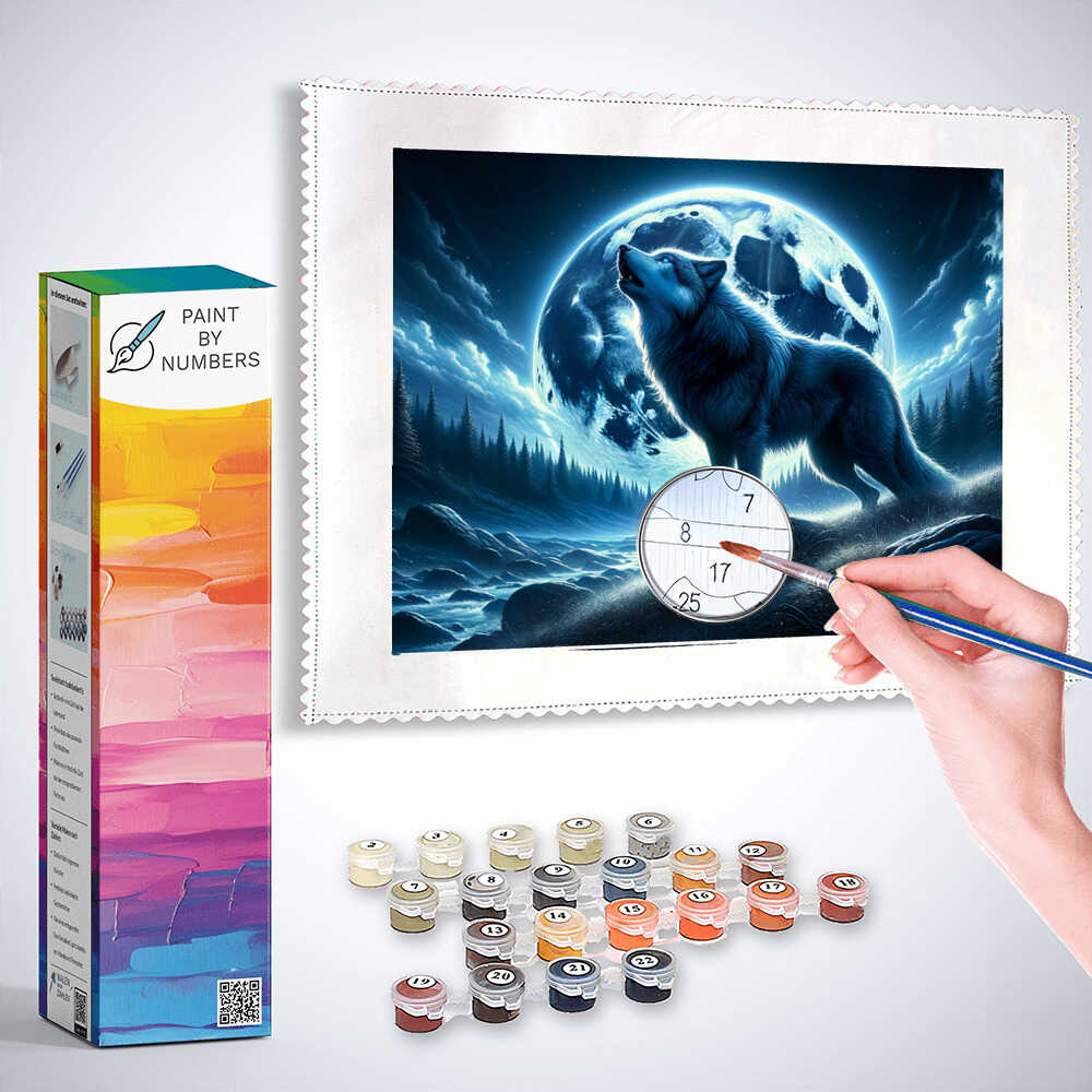 Paint by Numbers - Howling Wolf Full Moon