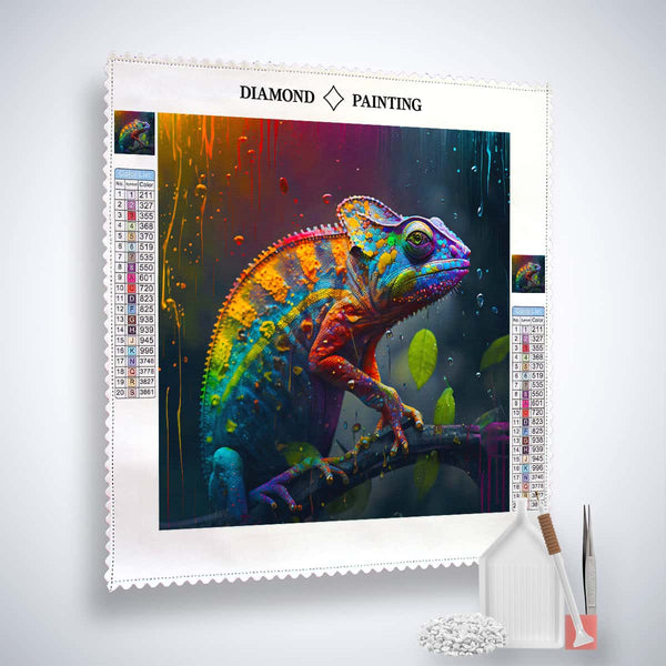 AB Diamond Painting Kit - Chameleon in the Rain, Colorful Paint by Numbers Art with Acrylic Diamonds, Canvas and Tools