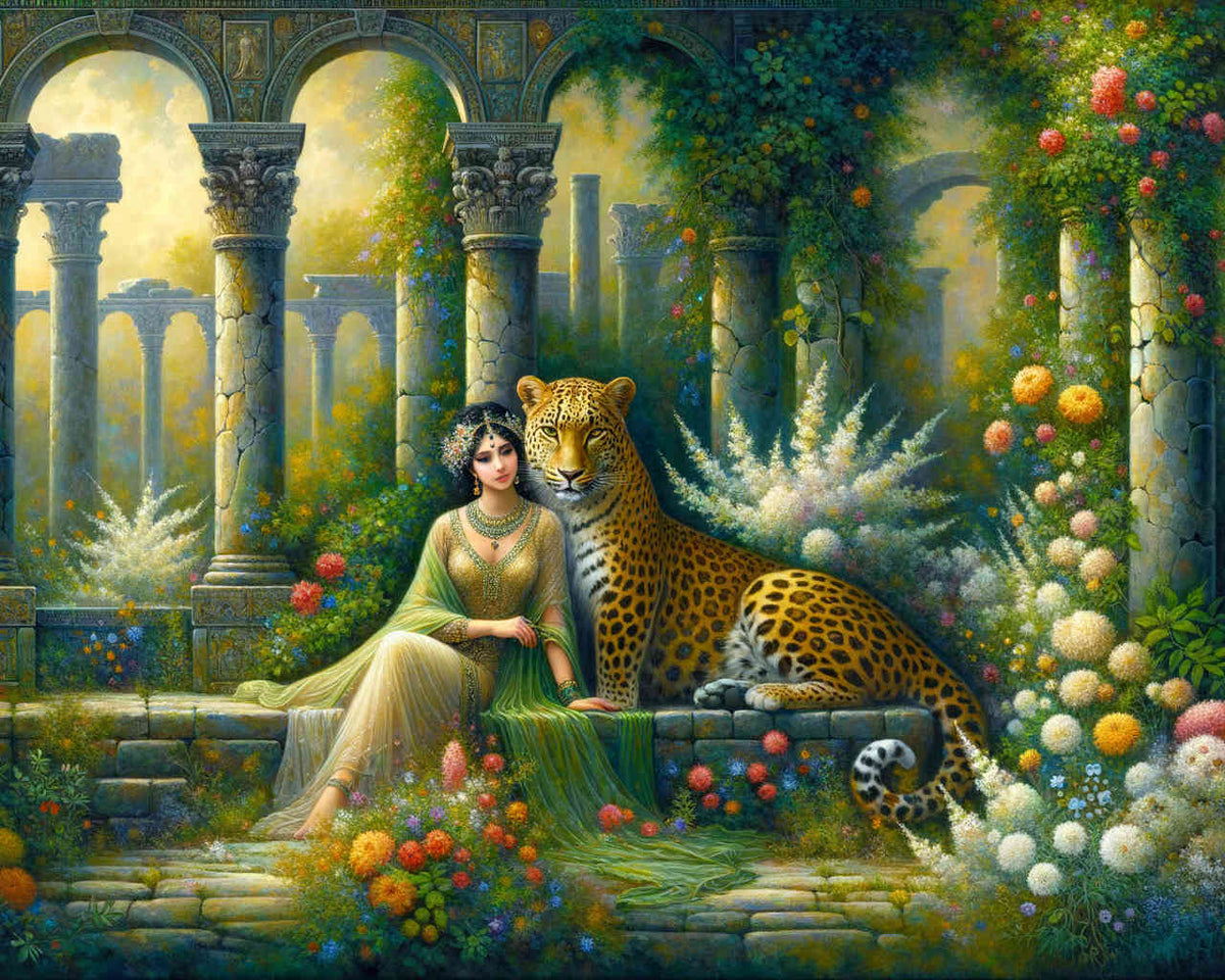 Woman with leopard - Paint by Numbers