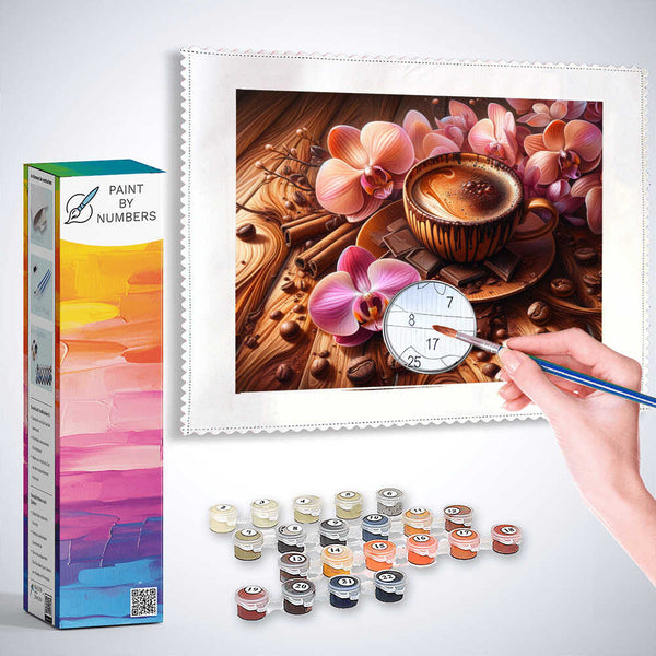 Coffee with flower - Paint by Numbers