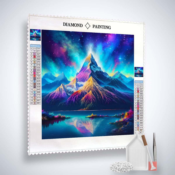 AB Diamond Painting - Nordlichter über Berg - gedruckt in Ultra-HD - AB Diamond, Aurora Borialis, Neu eingetroffen, Nordlichter, Quadratisch