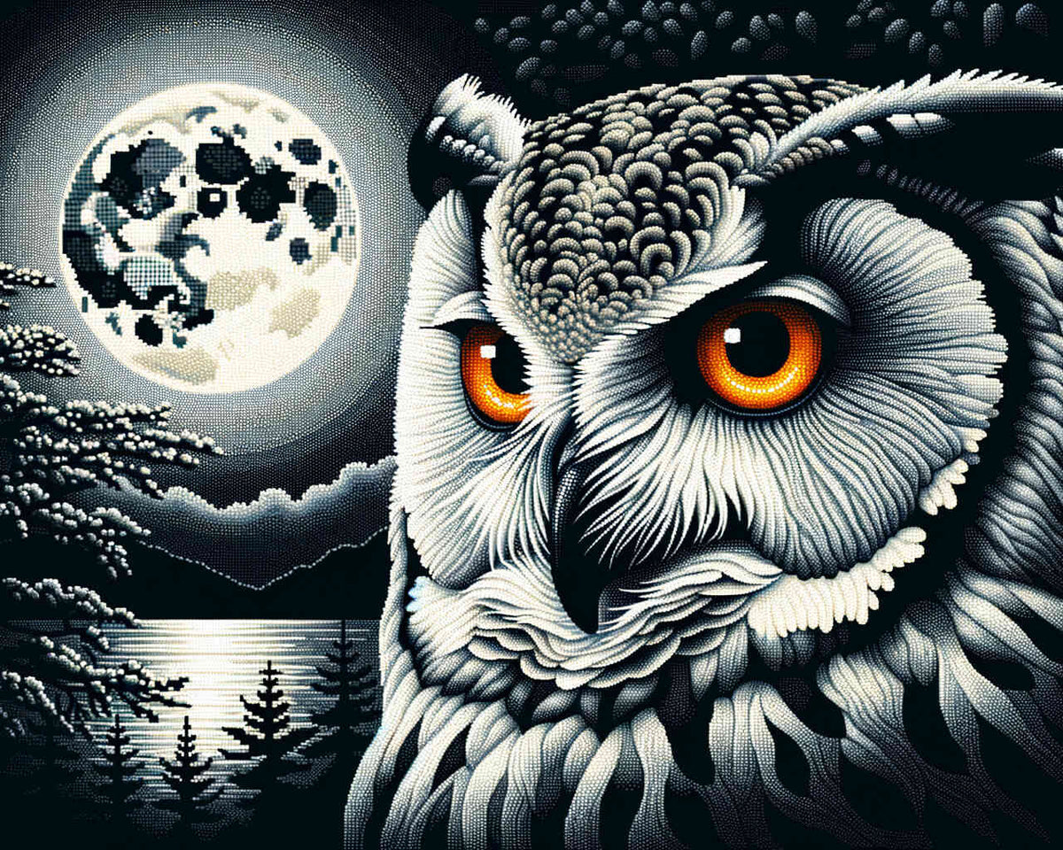 Paint by Numbers - Owl portrait, black and white