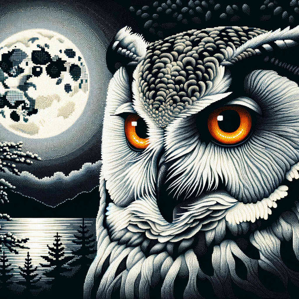 Paint by Numbers - Owl portrait, black and white