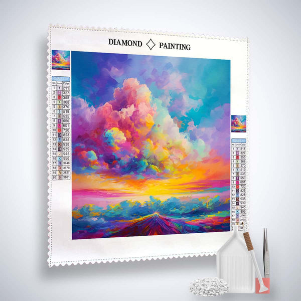 Diamond Painting Abstract Dream - Paint by Numbers kit with vibrant canvas, acrylic diamonds, tweezers, and an application pen