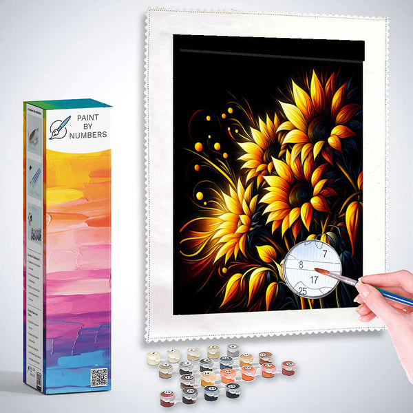 Paint by Numbers - Sunflowers on black