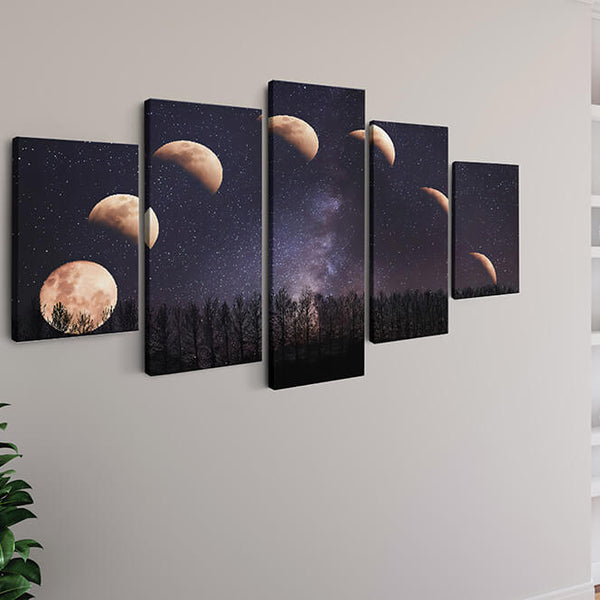 Malen nach Zahlen 5 teilig - Mondphasen im Sternenhimmel - hochwertige Leinwand - multi5, neue_bilder