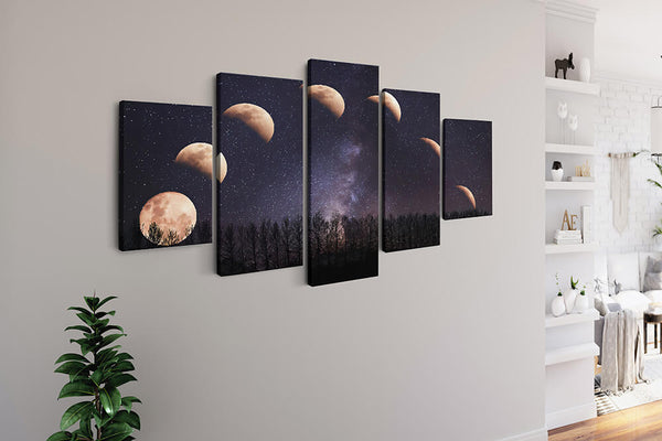 Malen nach Zahlen 5 teilig - Mondphasen im Sternenhimmel - hochwertige Leinwand - multi5, neue_bilder