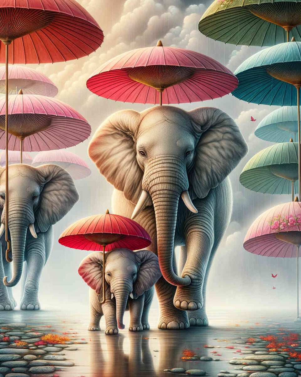 Paint by Numbers - Elephants and umbrellas