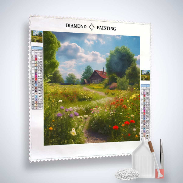 Diamond Painting Kit - Village Idyll on the Meadow with Paint by Numbers, Professional Canvas and Tools