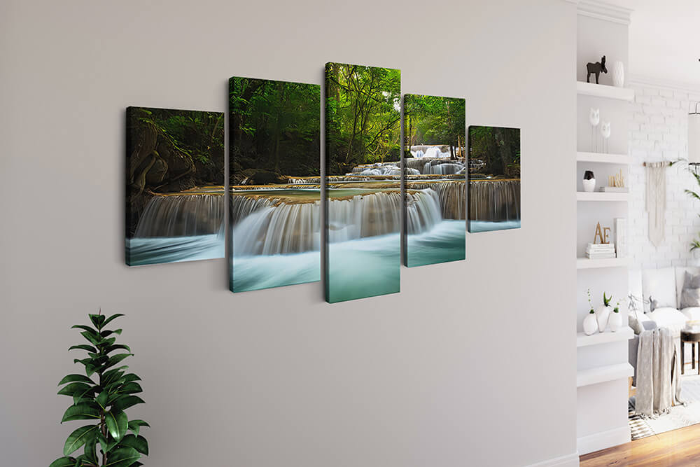 Malen nach Zahlen 5 teilig - Wasserfallstraße im Wald - hochwertige Leinwand - multi5, neue_bilder