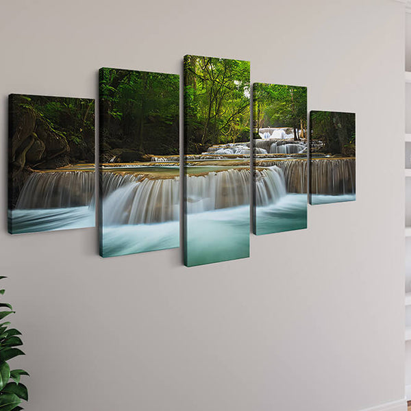 Malen nach Zahlen 5 teilig - Wasserfallstraße im Wald - hochwertige Leinwand - multi5, neue_bilder