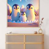 Diamond Painting - Penguin Family. Paint by Numbers kit featuring a penguin family on professional canvas with acrylic diamonds.