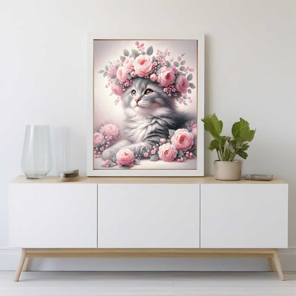 Paint by Numbers - Cat with Flower Wreath