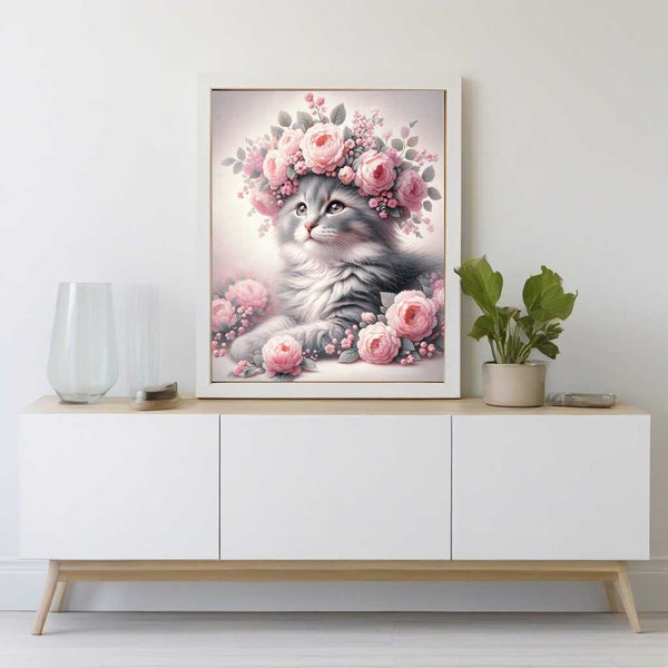 Paint by Numbers - Cat with Flower Wreath