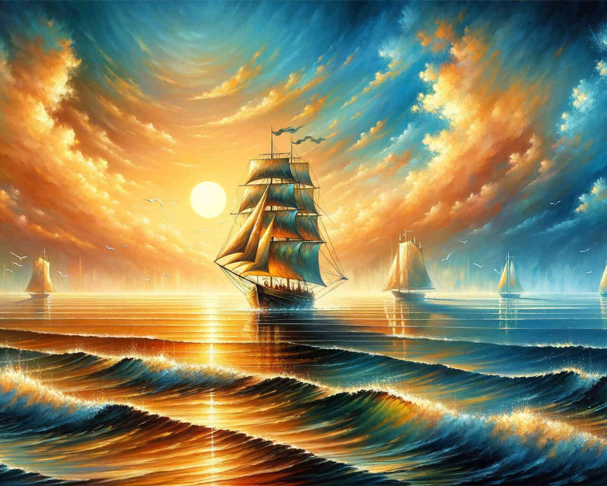 Sailing ship in the sunset - Paint by Numbers
