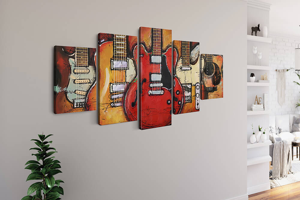Malen nach Zahlen 5 teilig - Fünf Gitarren - hochwertige Leinwand - multi5, neue_bilder