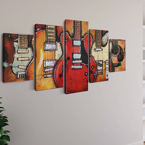Malen nach Zahlen 5 teilig - Fünf Gitarren - hochwertige Leinwand - multi5, neue_bilder