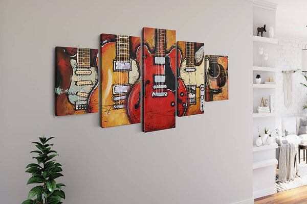 Malen nach Zahlen 5 teilig - Fünf Gitarren - hochwertige Leinwand - multi5, neue_bilder